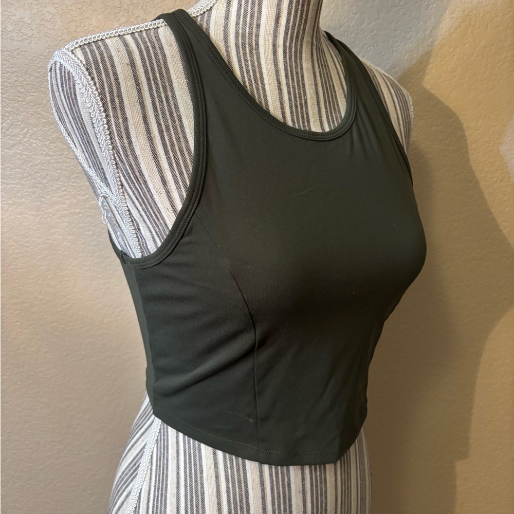 All in Motion Athletic Tank Top Medium Olive Green Racerback Mesh Panel Stretchy - Picture 4 of 14